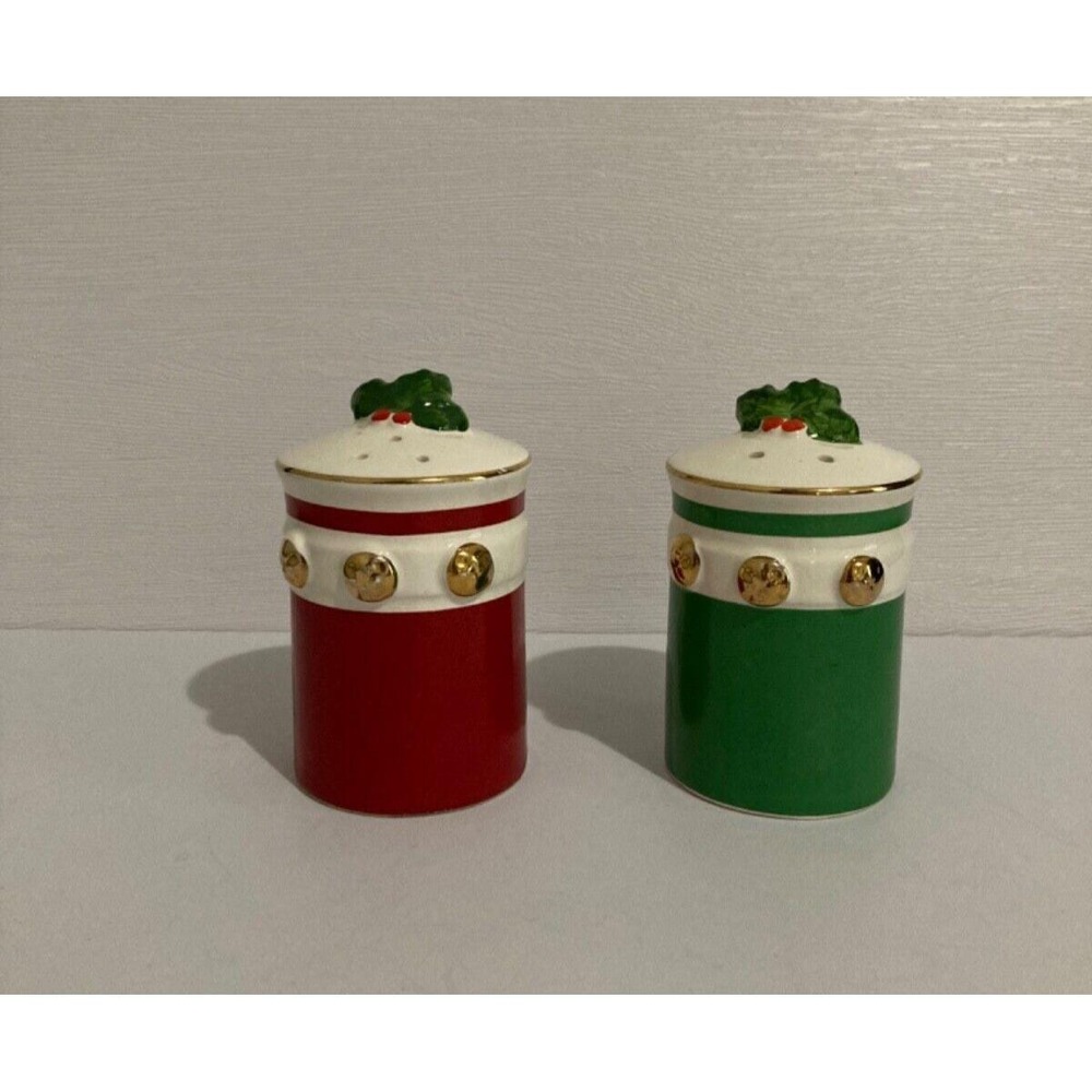 Vintage Christmas Green and Red Salt and Pepper Shakers Japan